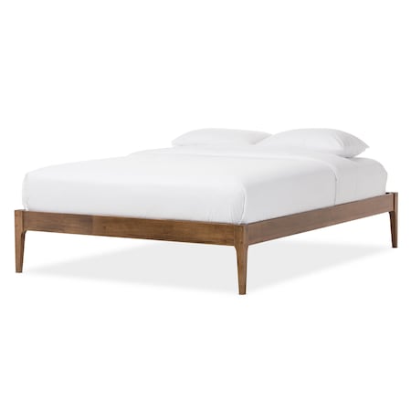 Baxton Studio Bentley Mid-Century Walnut Finishing Solid Wood Queen Size Bed Frame 125-6925